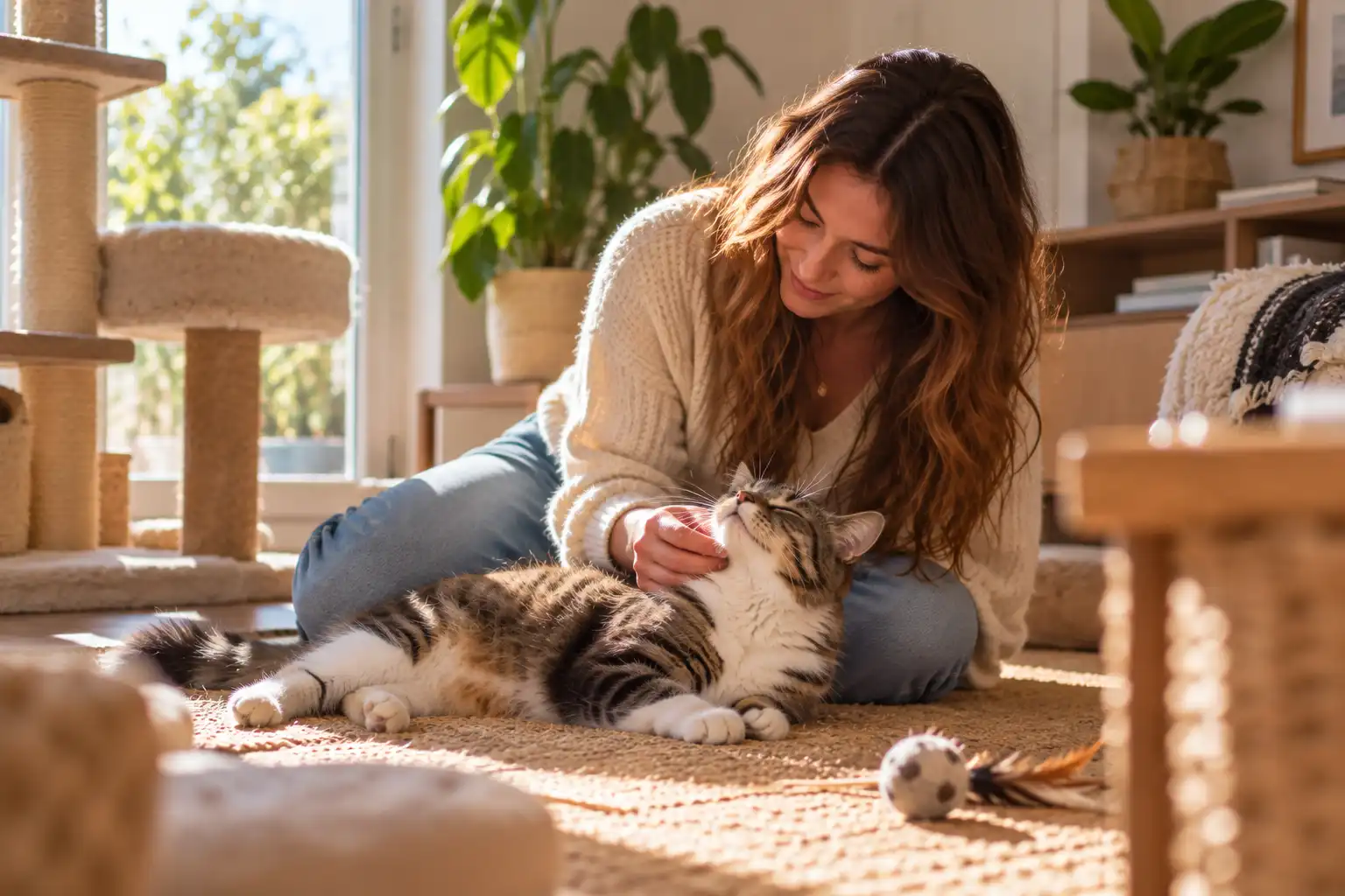 Pet sitter prenant soin d’un chat à domicile à Bormes-les-Mimosas
