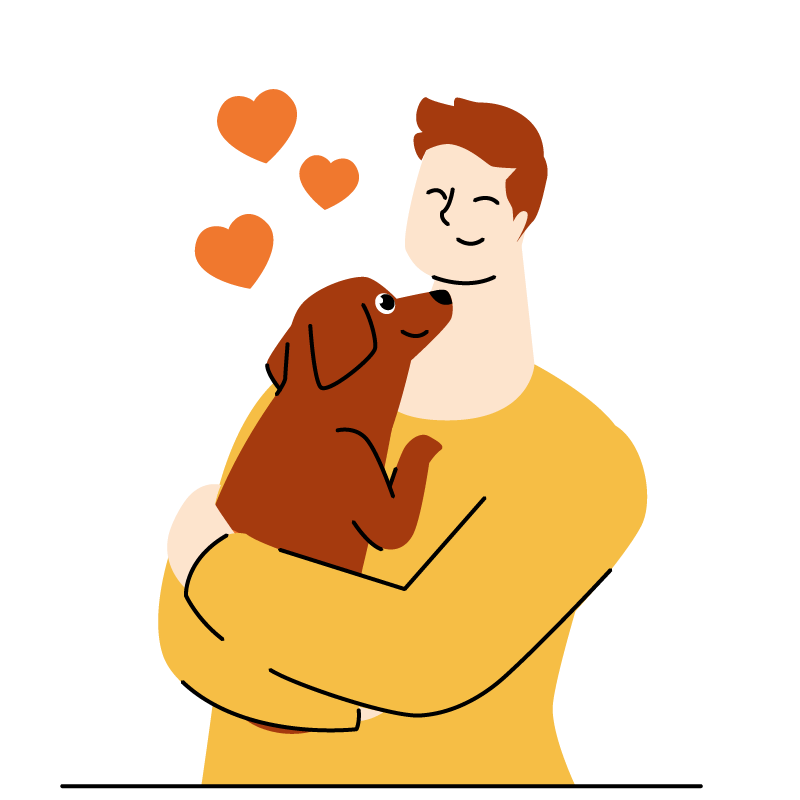 homme avec chien dans les bras