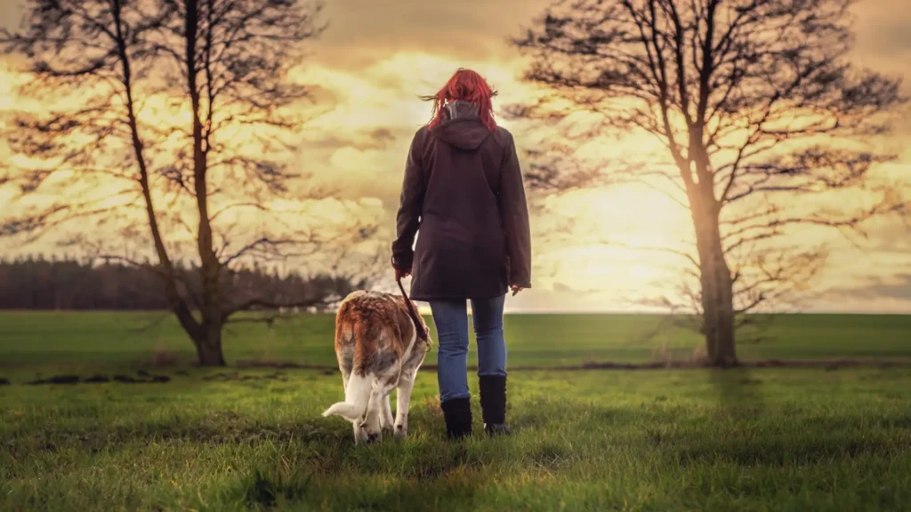 femme qui promène un chien